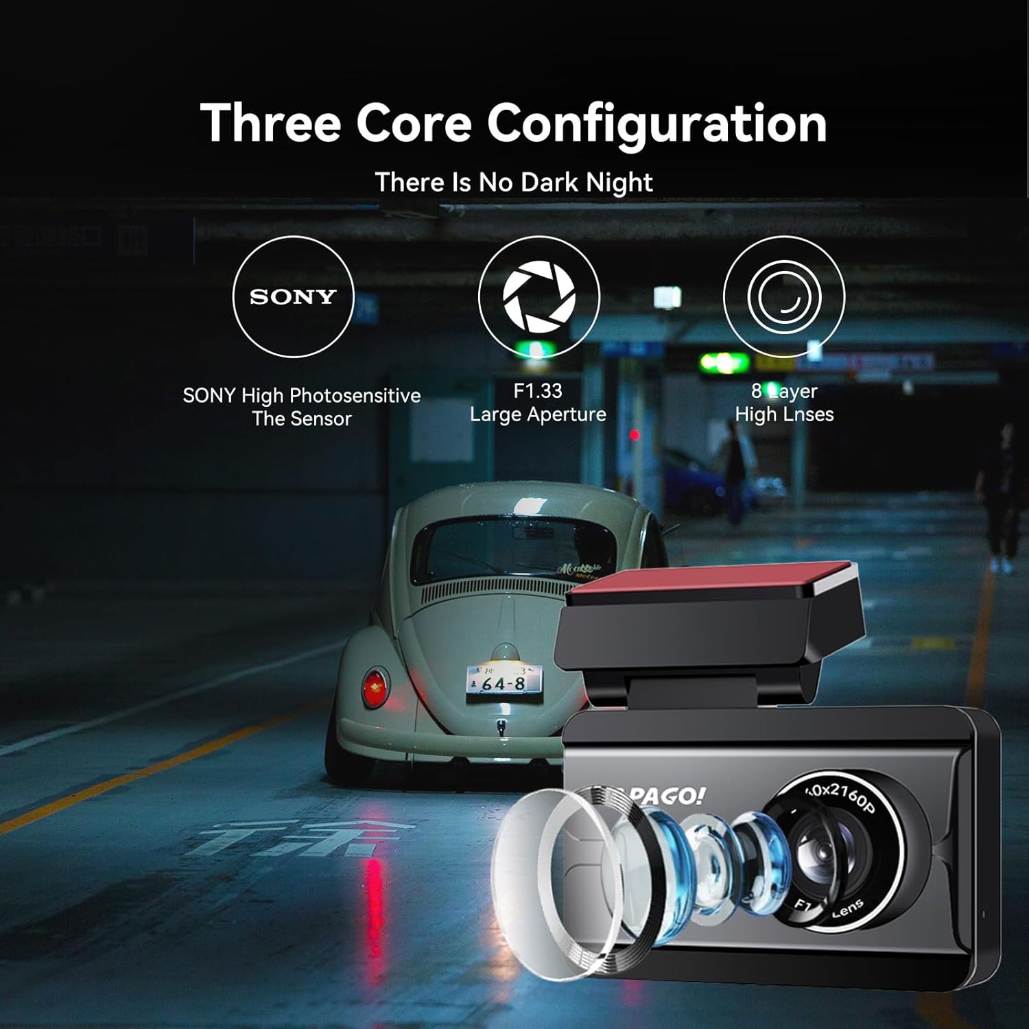 PAPAGO! G500 Dual View Wi-Fi Dash Camera + 64GB SD Card