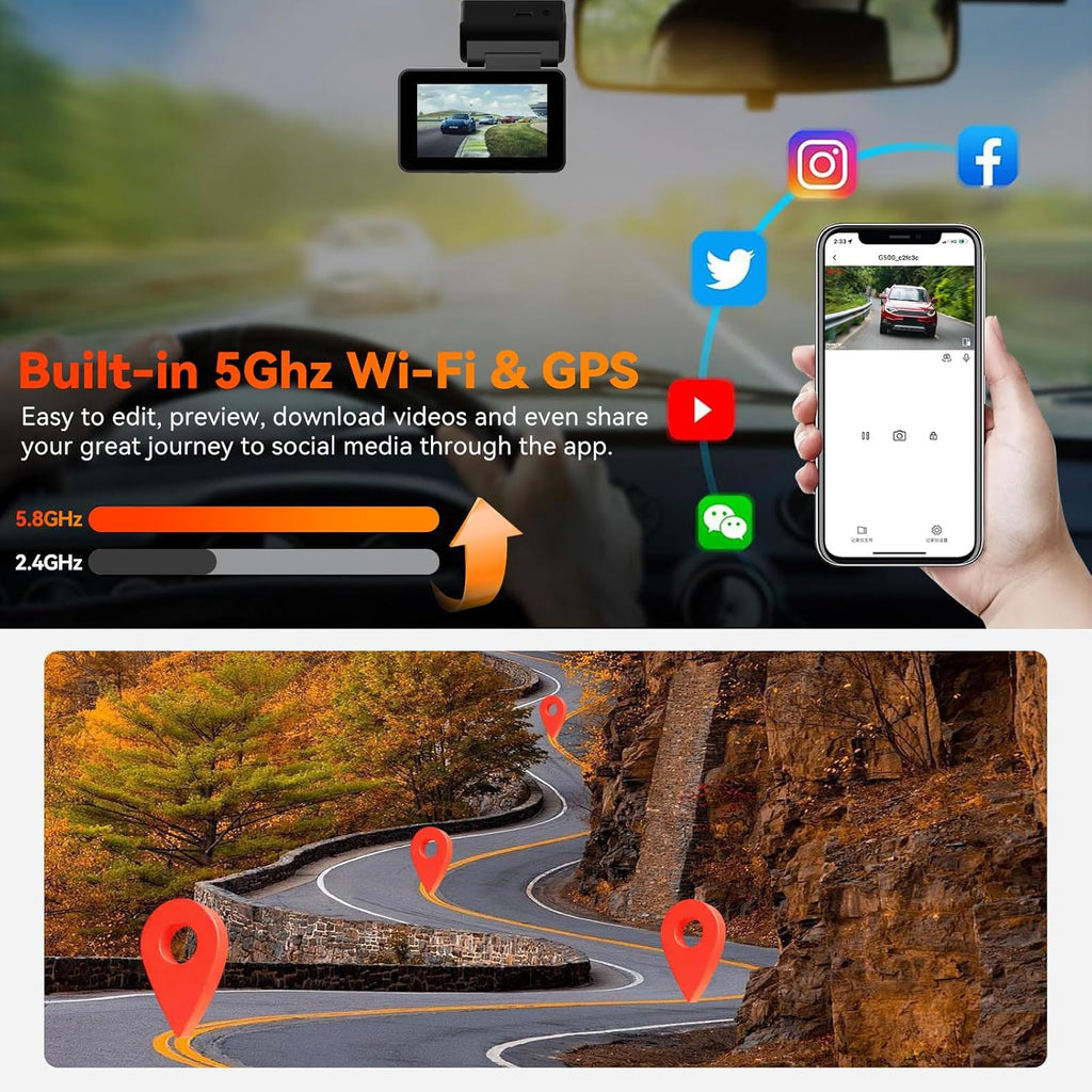 PAPAGO! G500 Dual View Wi-Fi Dash Camera + 64GB SD Card